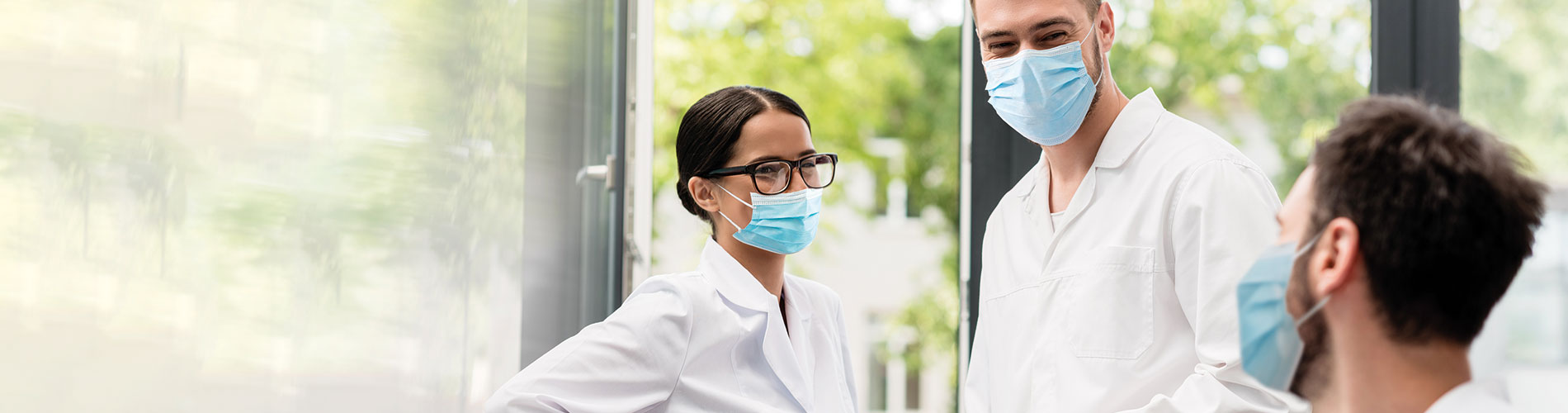 scientists in a laboratory, talking, mask, young scientists